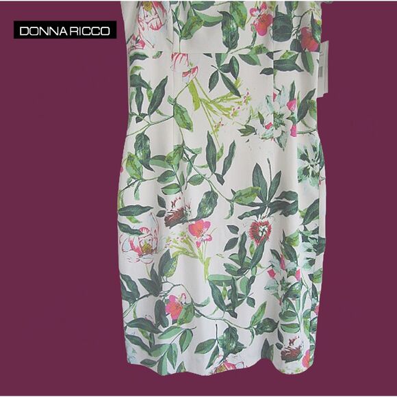 DONNA RICCO NEW Romantic Floral Cold Shoulder V-Neck Sheath Dress 10 - Picture 6 of 12